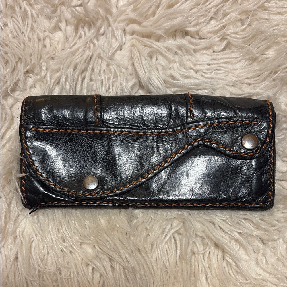 Leather black wallet with orange stitching